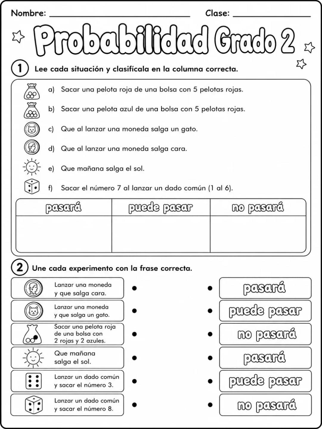 2.º grado - probabilidad - Paquete de fichas vista previa imprimible de matemáticas en KiwiBee