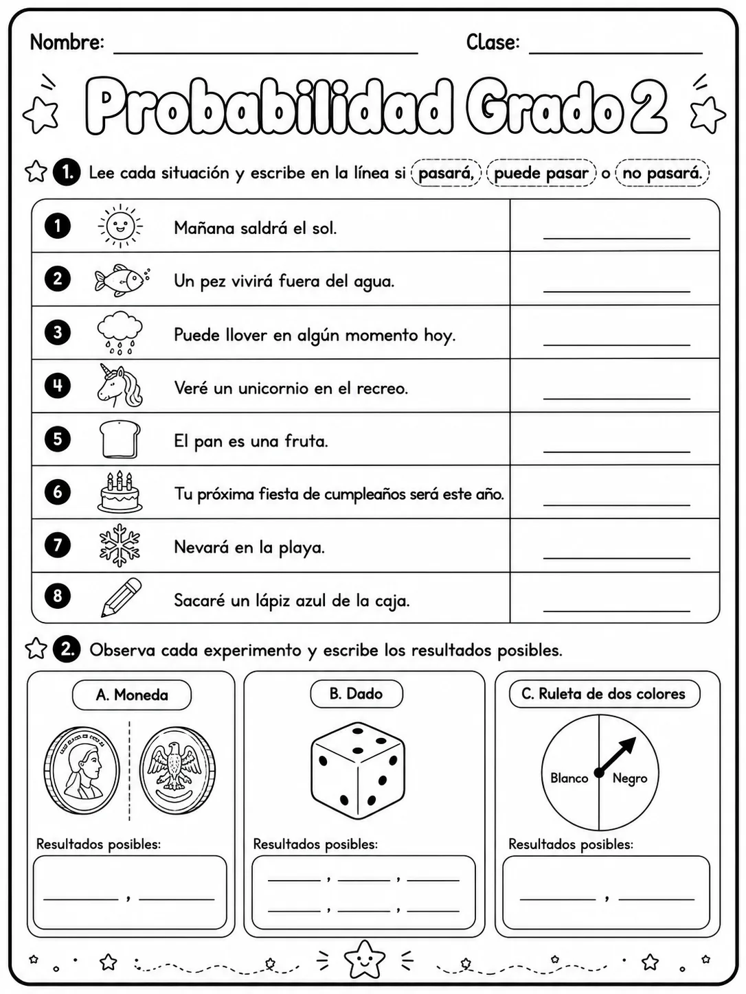 2.º grado - probabilidad - Paquete de fichas página 2 vista previa imprimible
