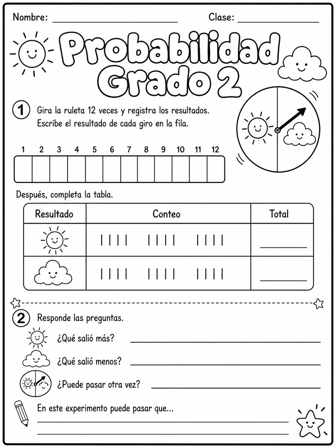 2.º grado - probabilidad - Paquete de fichas página 4 vista previa imprimible