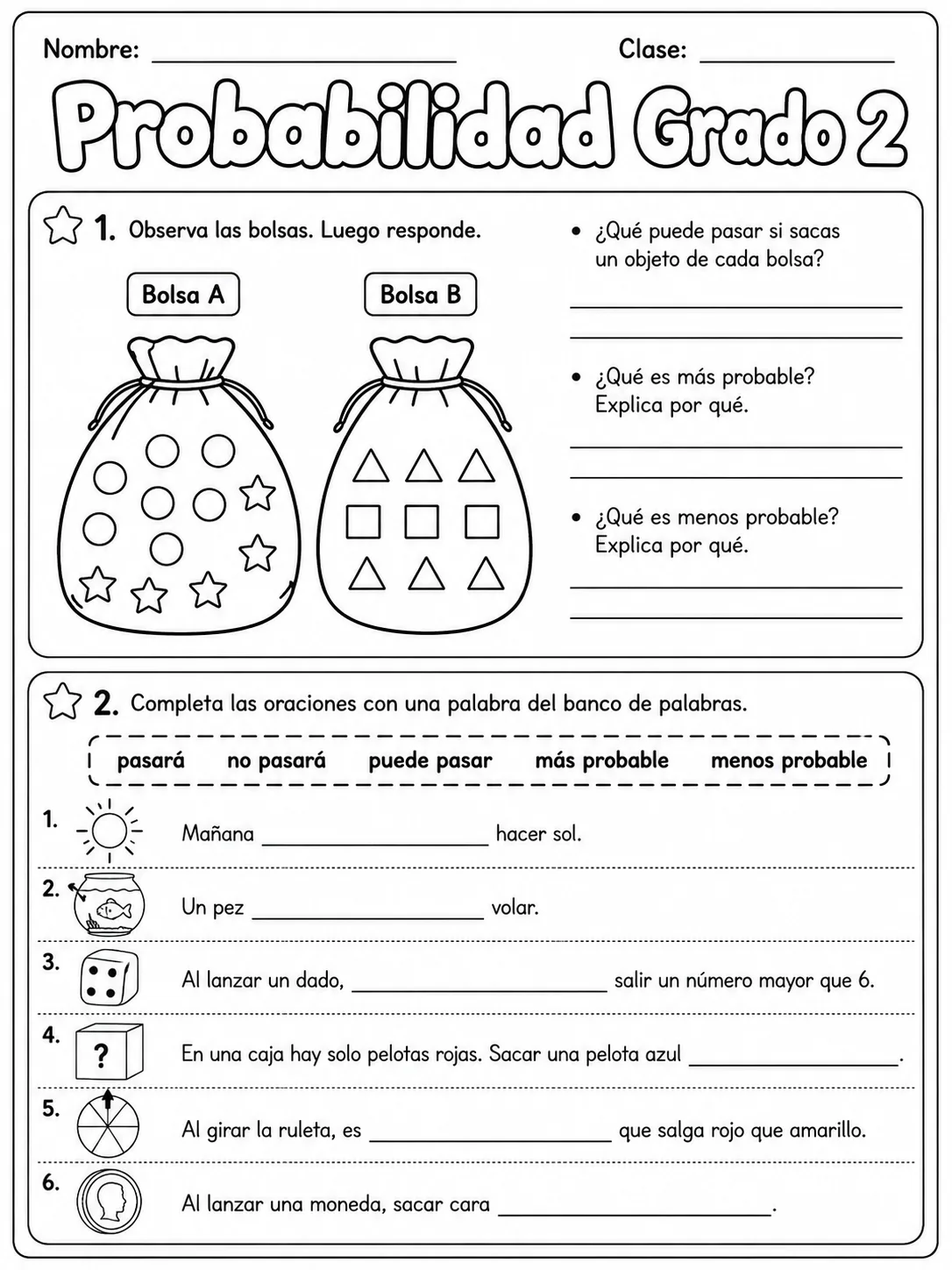 2.º grado - probabilidad - Paquete de fichas página 5 vista previa imprimible