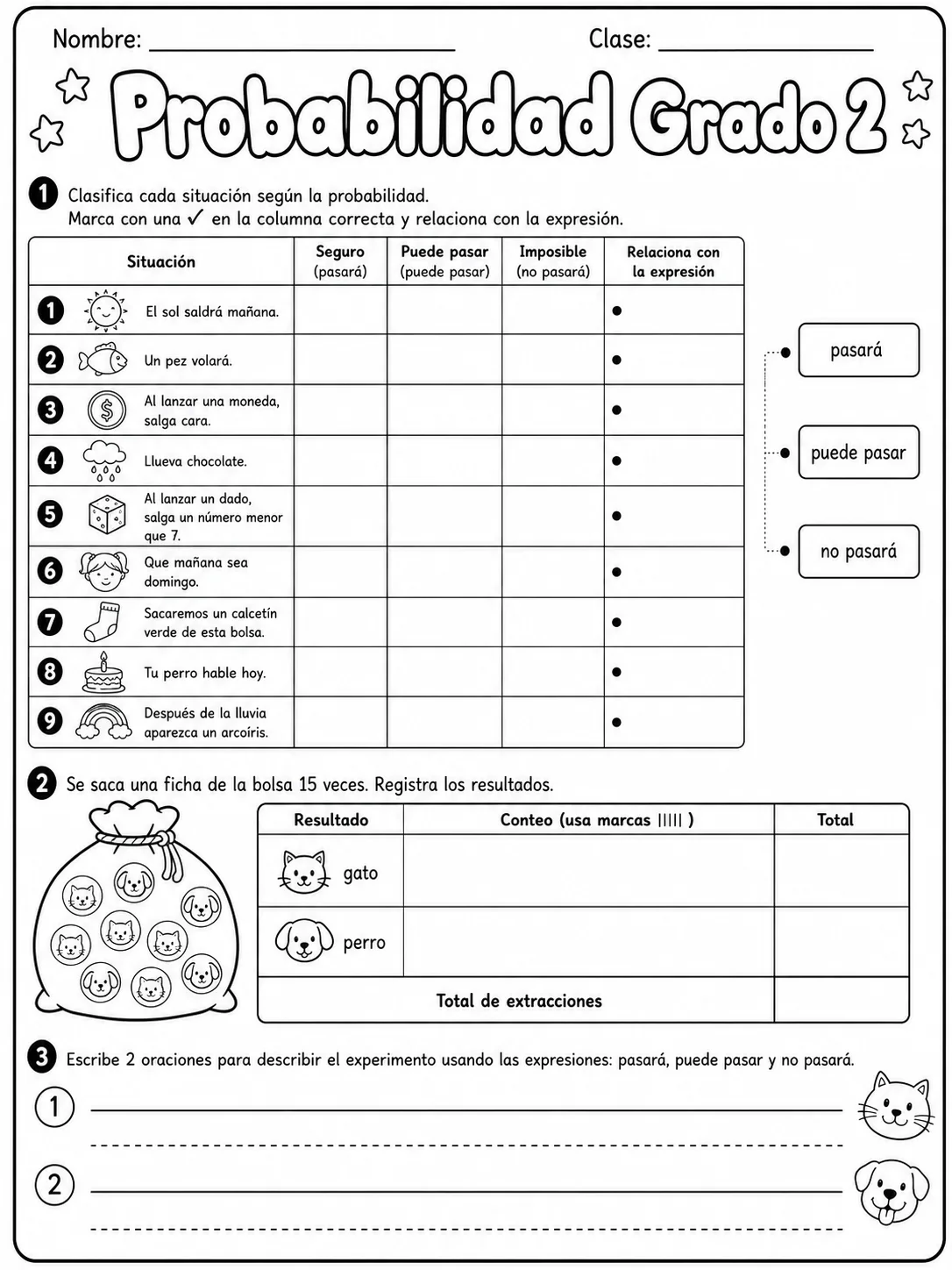 2.º grado - probabilidad - Paquete de fichas página 6 vista previa imprimible