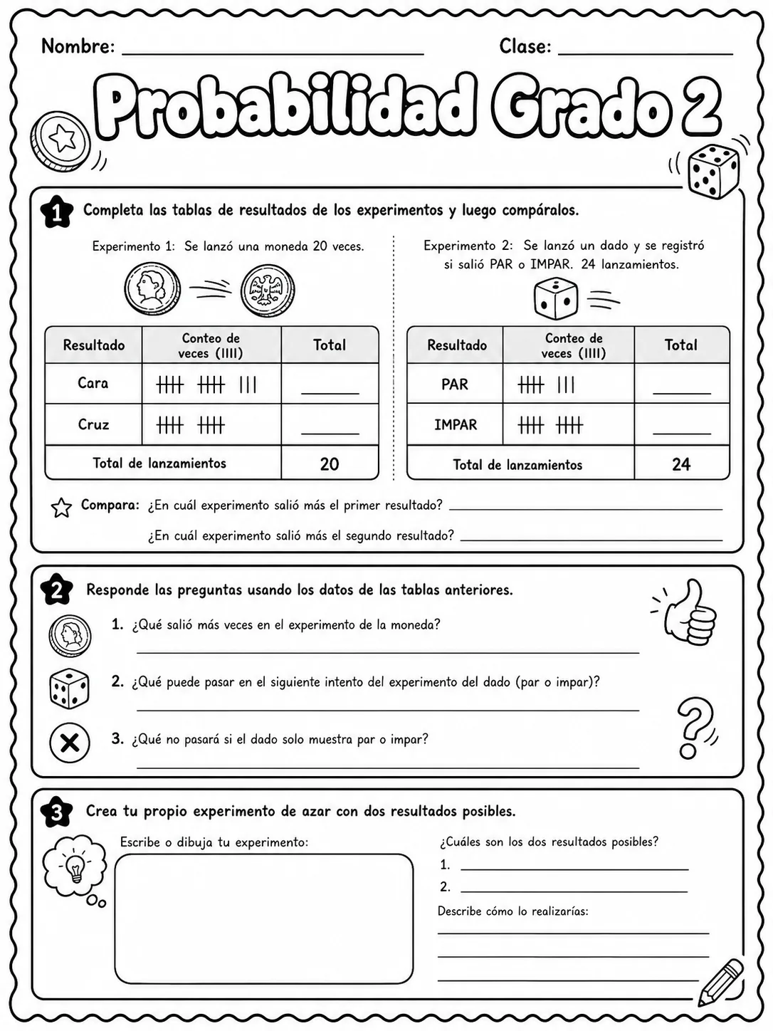 2.º grado - probabilidad - Paquete de fichas página 7 vista previa imprimible