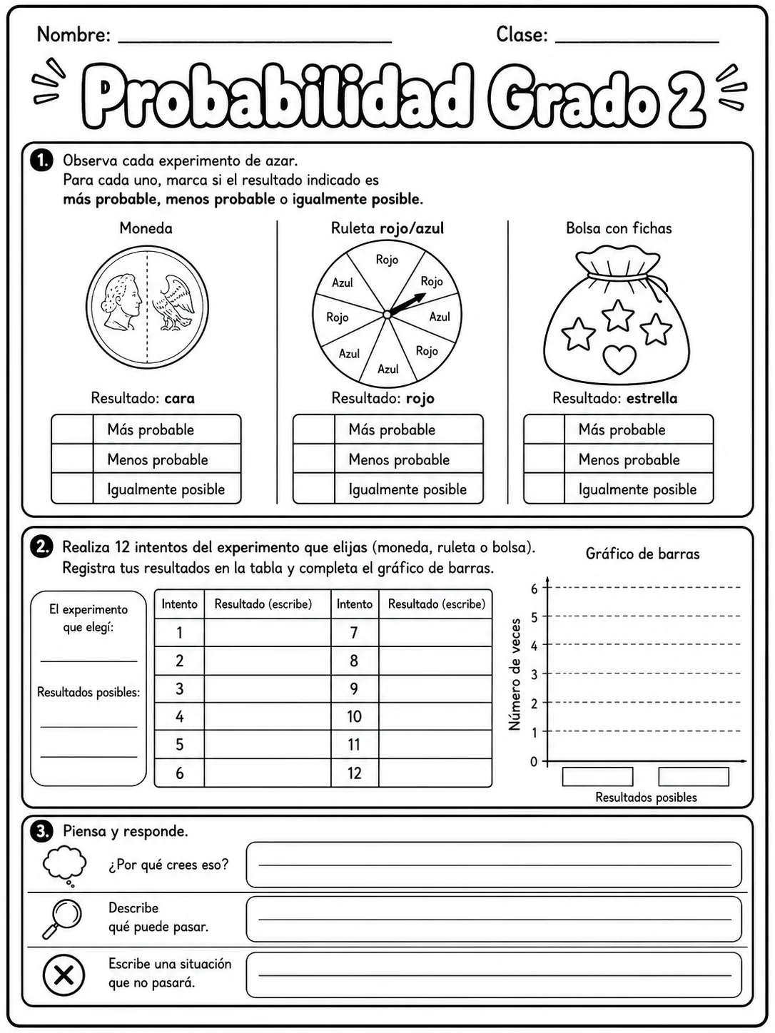 2.º grado - probabilidad - Paquete de fichas página 8 vista previa imprimible