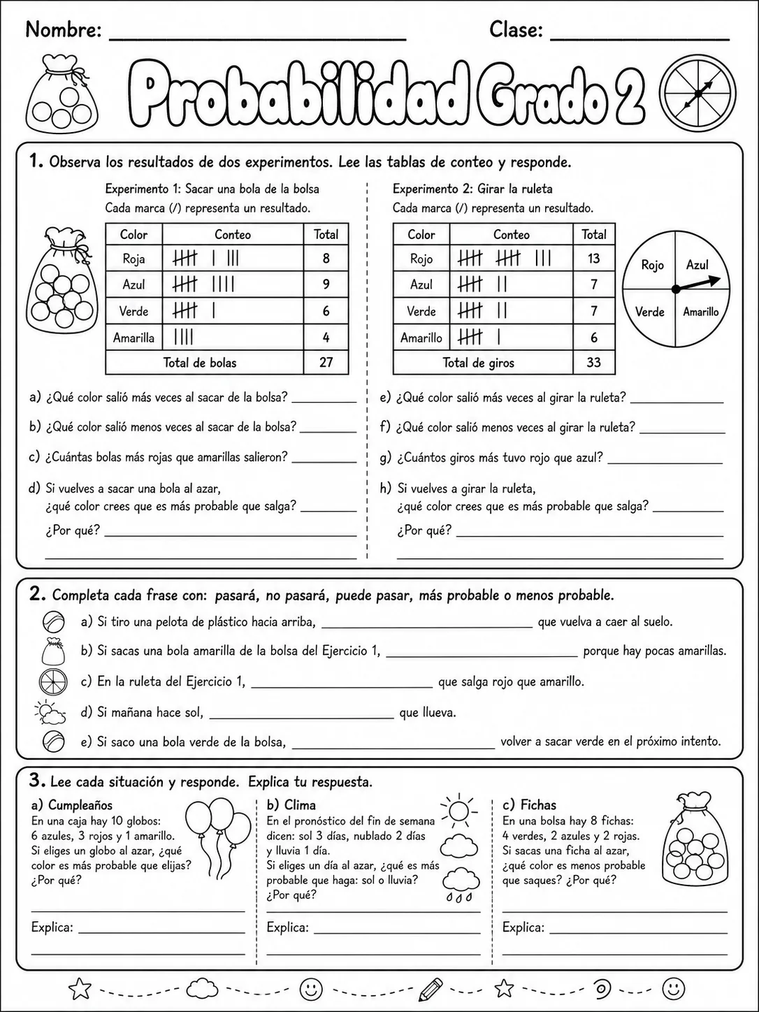 2.º grado - probabilidad - Paquete de fichas página 9 vista previa imprimible