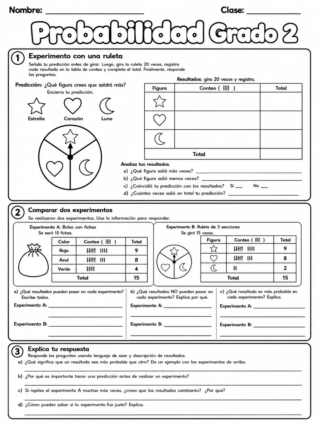2.º grado - probabilidad - Paquete de fichas página 10 vista previa imprimible