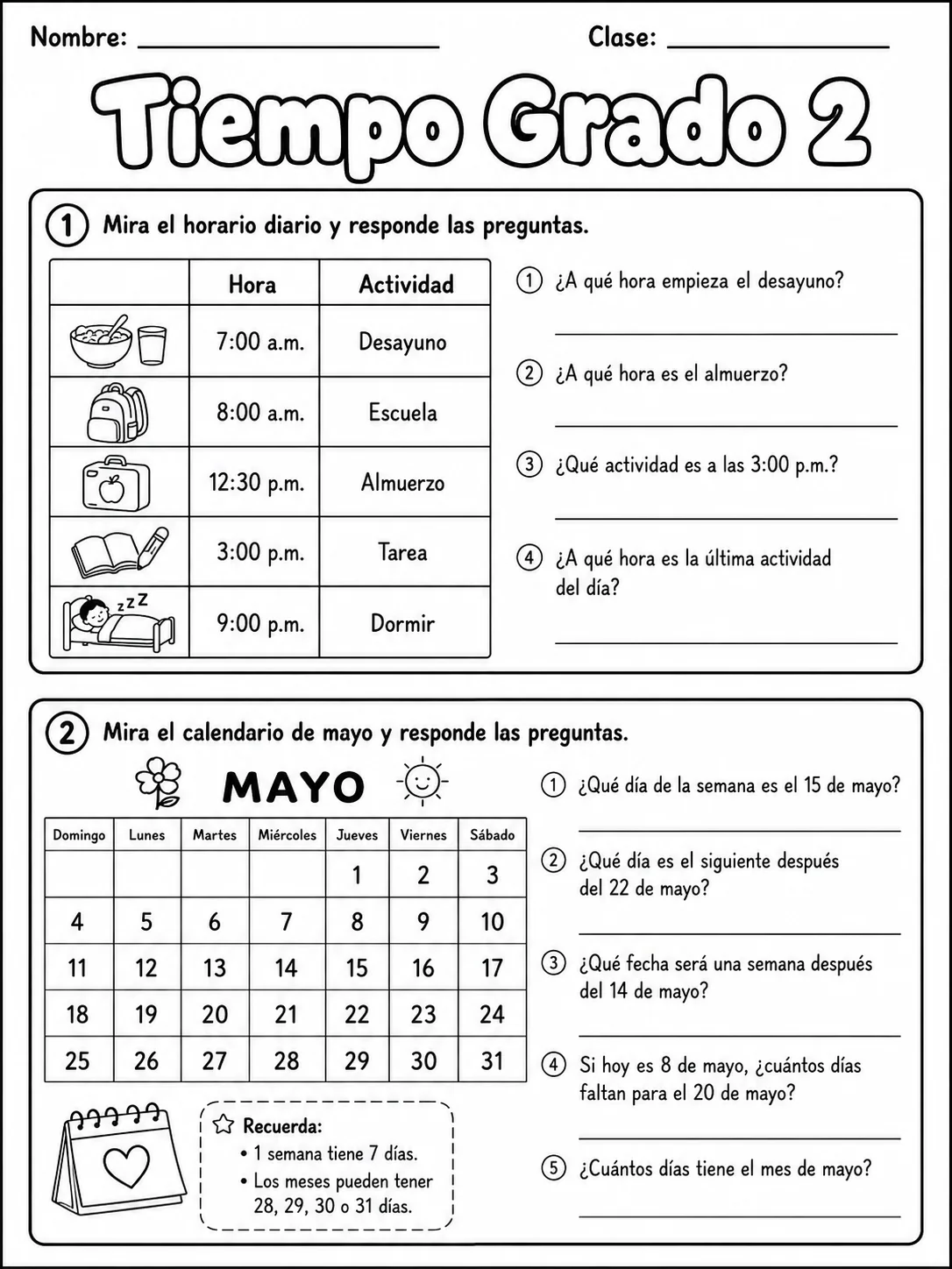 2.º grado - repaso de matemáticas - Paquete de fichas página 4 vista previa imprimible