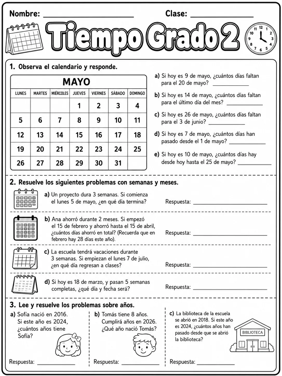 2.º grado - repaso de matemáticas - Paquete de fichas página 8 vista previa imprimible