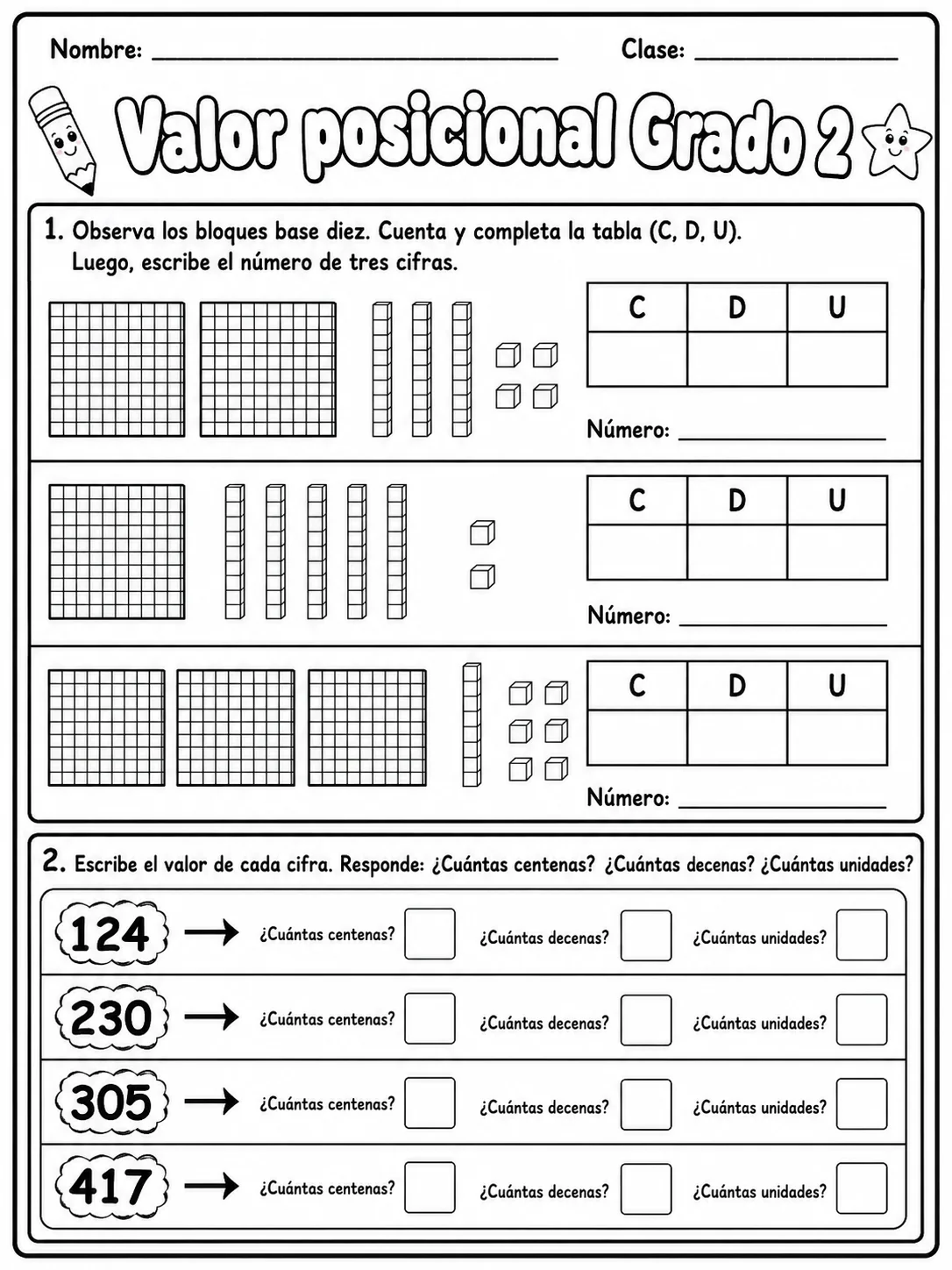 2.º grado - valor posicional - Paquete de fichas vista previa imprimible de matemáticas en KiwiBee