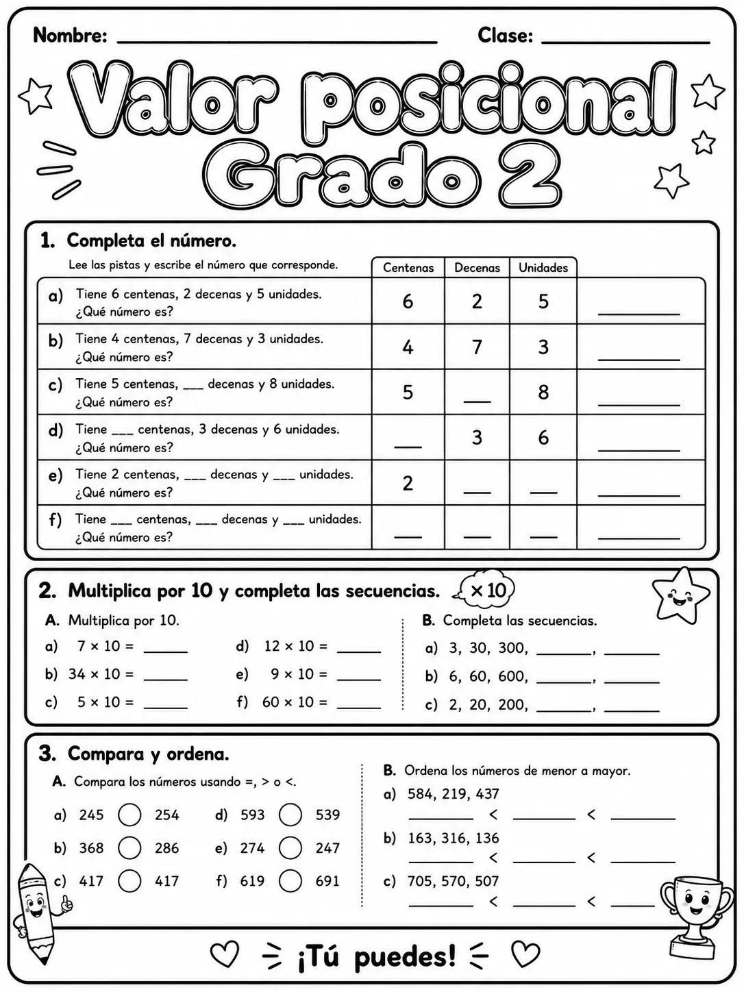 2.º grado - valor posicional - Paquete de fichas página 6 vista previa imprimible