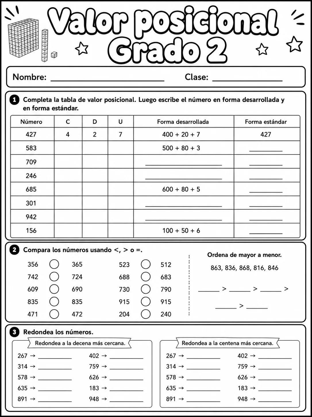 2.º grado - valor posicional - Paquete de fichas página 8 vista previa imprimible