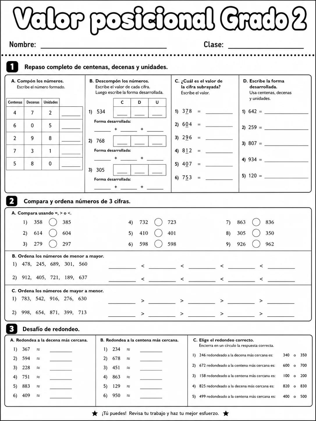 2.º grado - valor posicional - Paquete de fichas página 10 vista previa imprimible