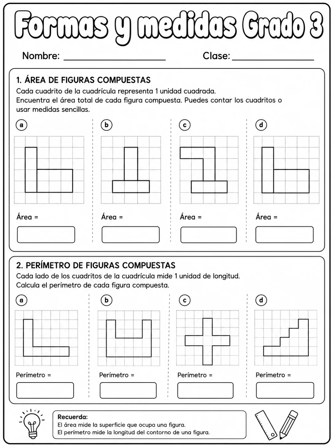 3.º grado - medidas de longitud, masa y capacidad - Paquete de fichas página 4 vista previa imprimible