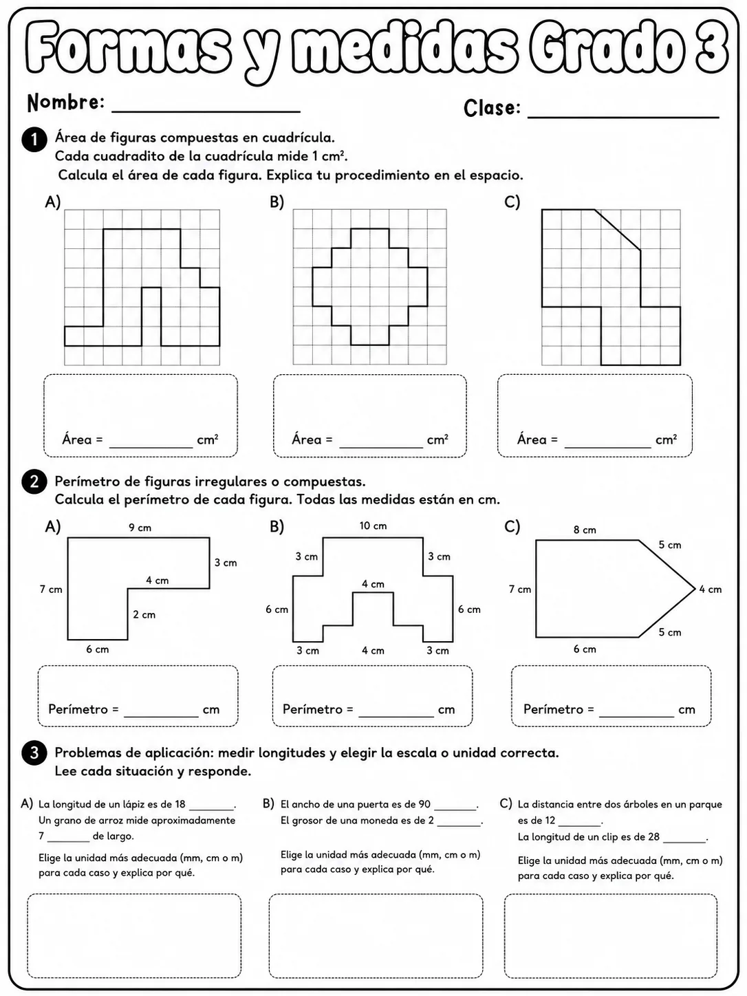 3.º grado - medidas de longitud, masa y capacidad - Paquete de fichas página 8 vista previa imprimible