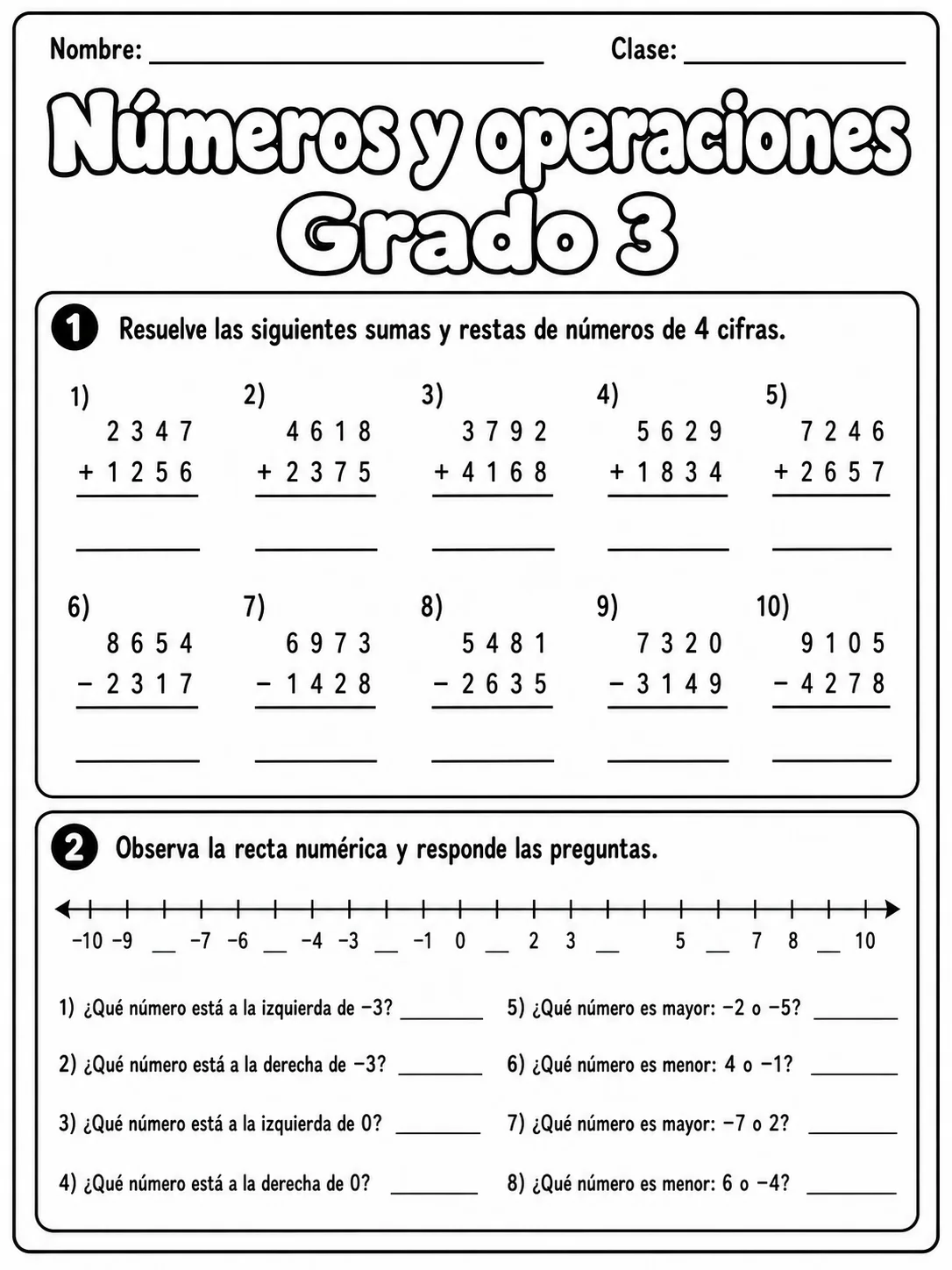 3.º grado - números y conteo - Paquete de fichas página 2 vista previa imprimible