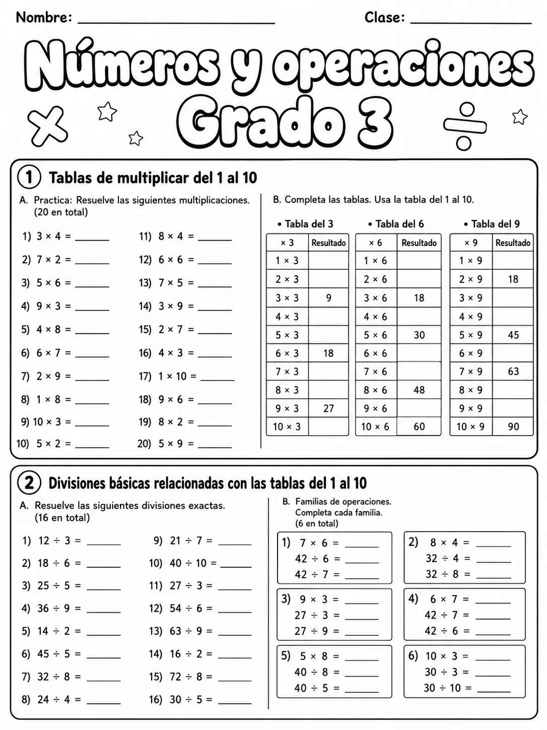 3.º grado - números y conteo - Paquete de fichas página 3 vista previa imprimible