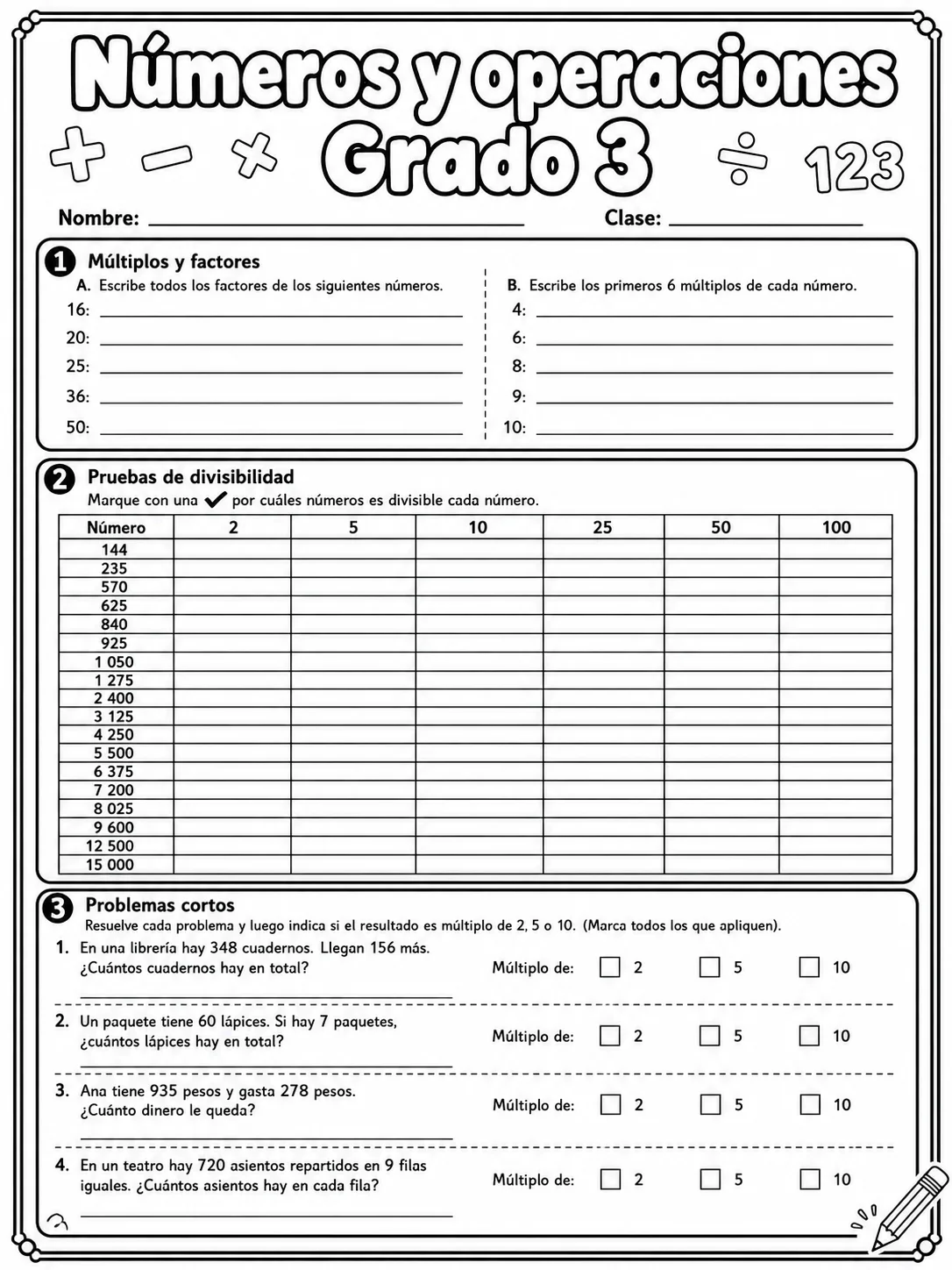 3.º grado - números y conteo - Paquete de fichas página 6 vista previa imprimible
