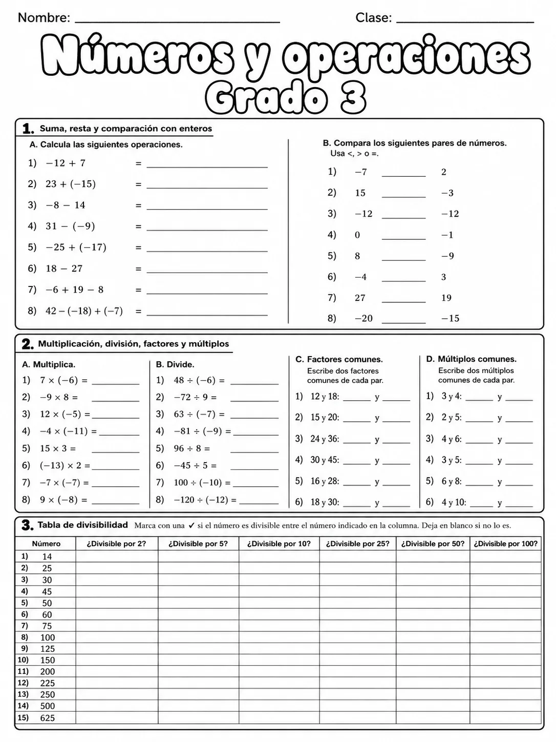 3.º grado - números y conteo - Paquete de fichas página 8 vista previa imprimible