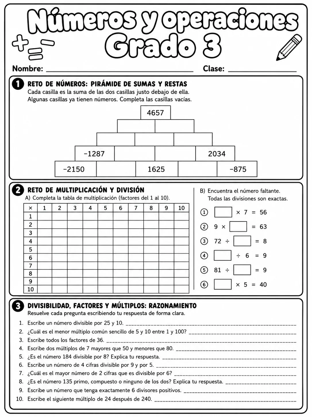 3.º grado - números y conteo - Paquete de fichas página 9 vista previa imprimible