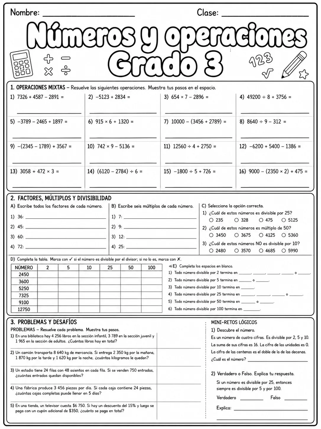 3.º grado - números y conteo - Paquete de fichas página 10 vista previa imprimible