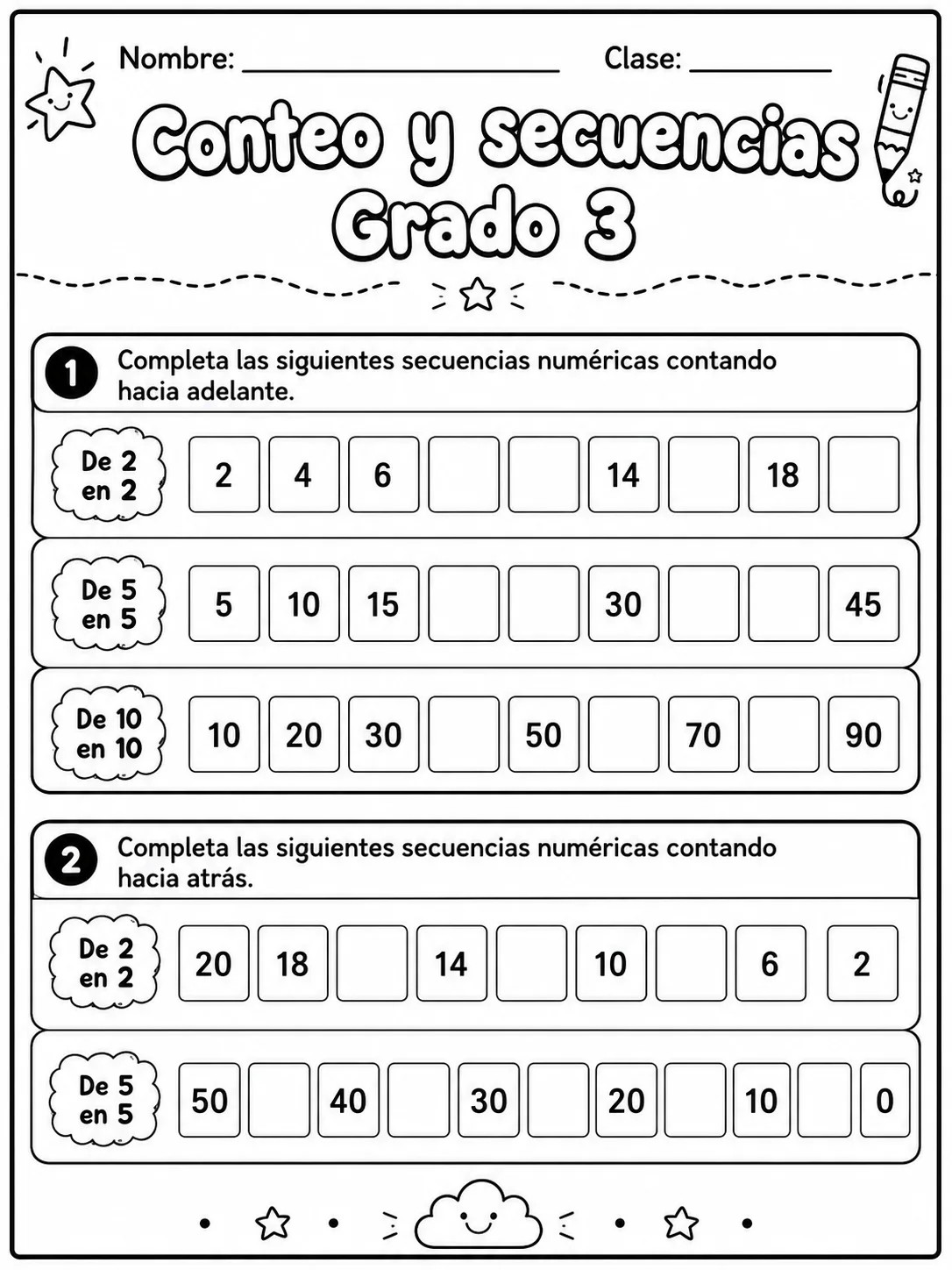3.º grado - patrones y secuencias - Paquete de fichas vista previa imprimible de matemáticas en KiwiBee