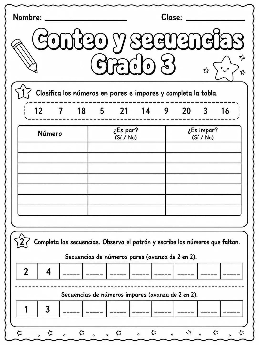 3.º grado - patrones y secuencias - Paquete de fichas página 2 vista previa imprimible