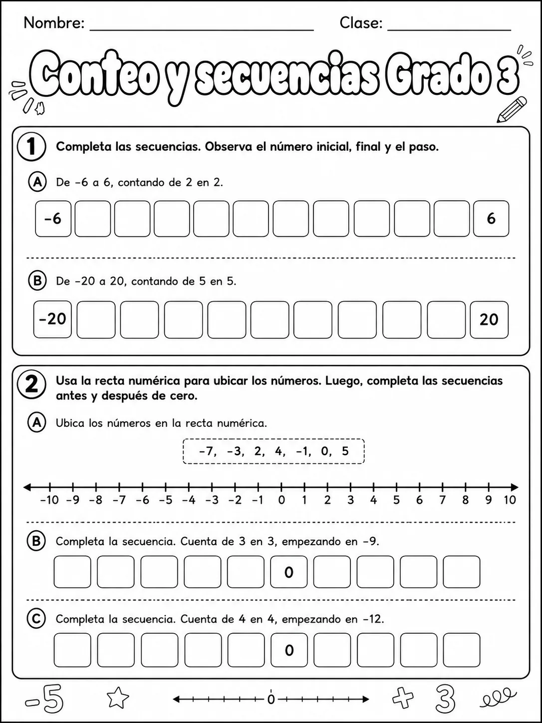 3.º grado - patrones y secuencias - Paquete de fichas página 4 vista previa imprimible