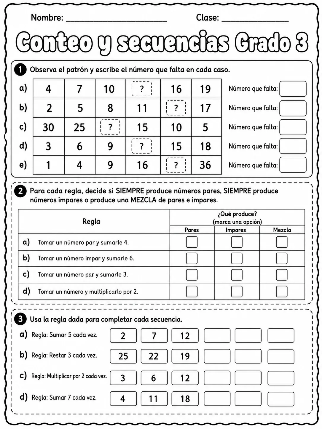 3.º grado - patrones y secuencias - Paquete de fichas página 6 vista previa imprimible