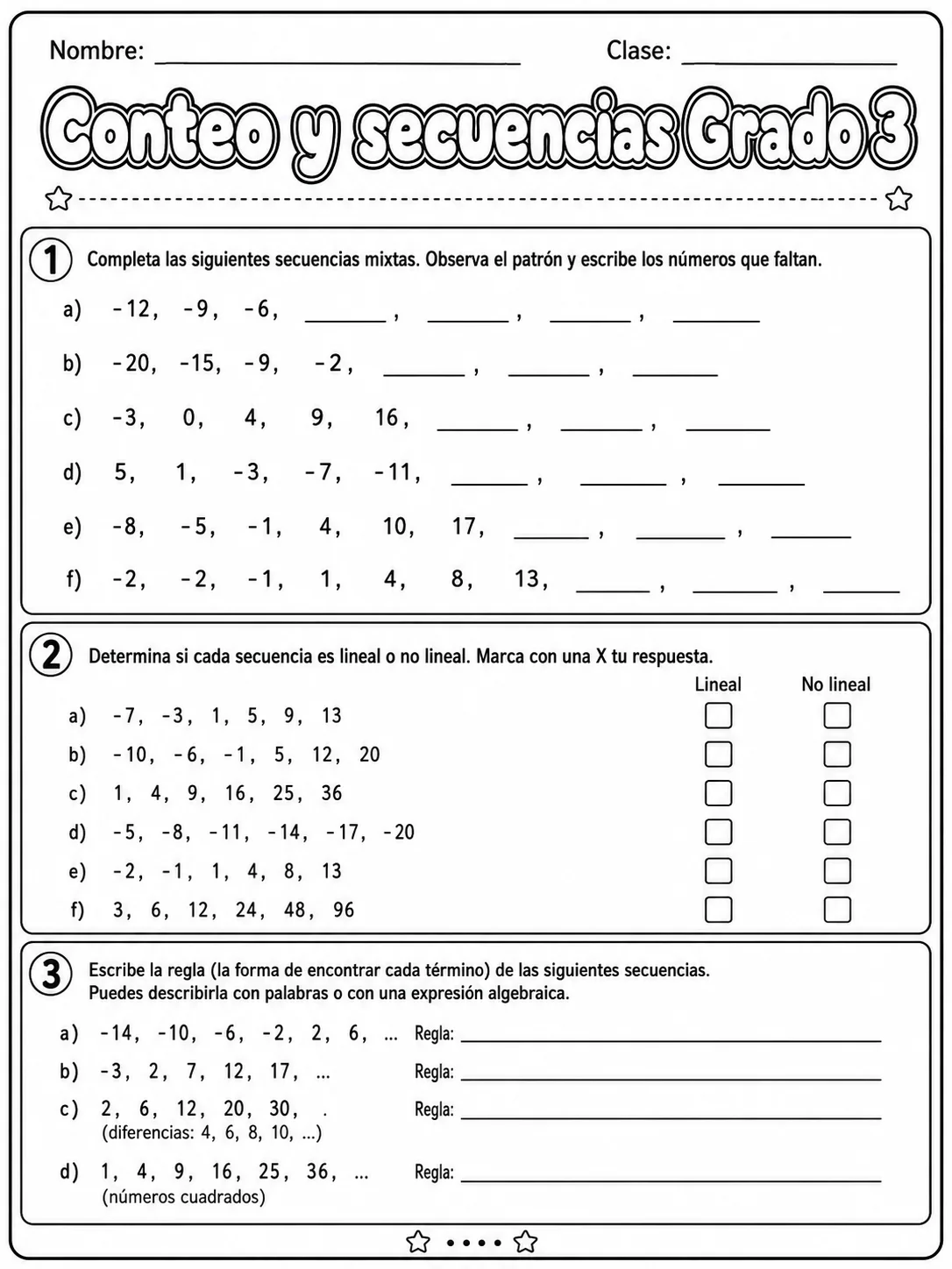 3.º grado - patrones y secuencias - Paquete de fichas página 8 vista previa imprimible