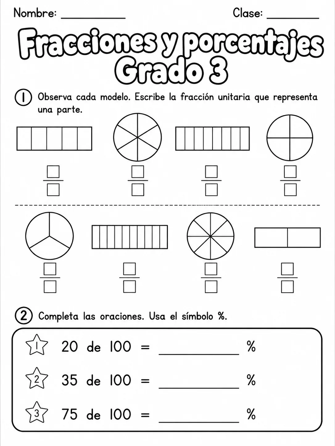 3.º grado - porcentajes - Paquete de fichas página 2 vista previa imprimible