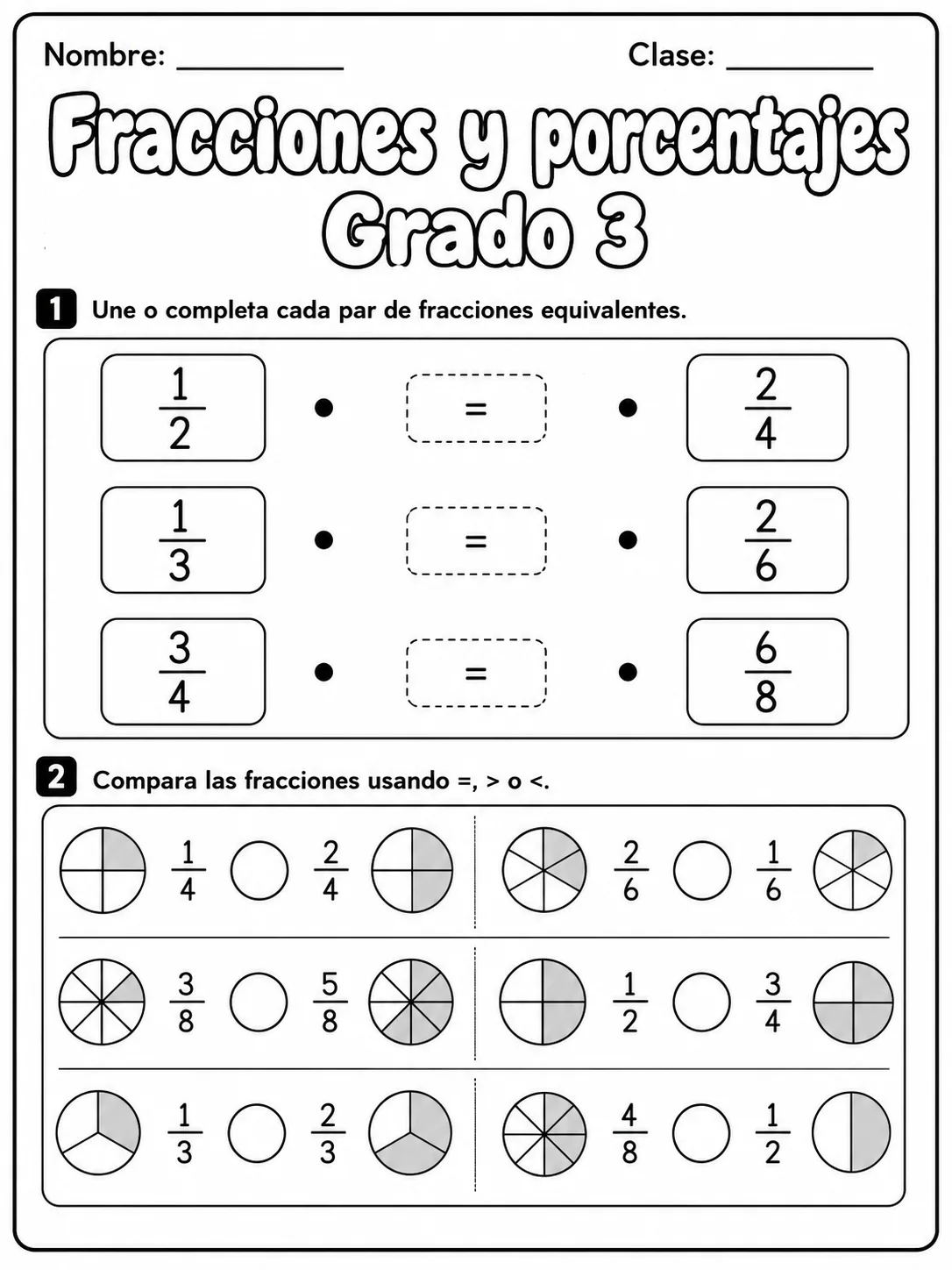 3.º grado - porcentajes - Paquete de fichas página 3 vista previa imprimible