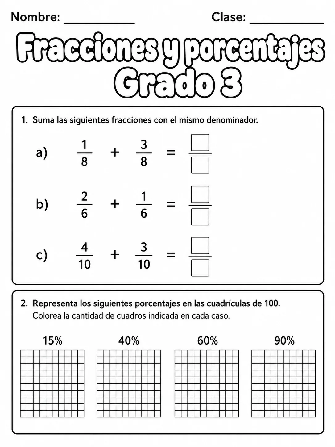 3.º grado - porcentajes - Paquete de fichas página 4 vista previa imprimible