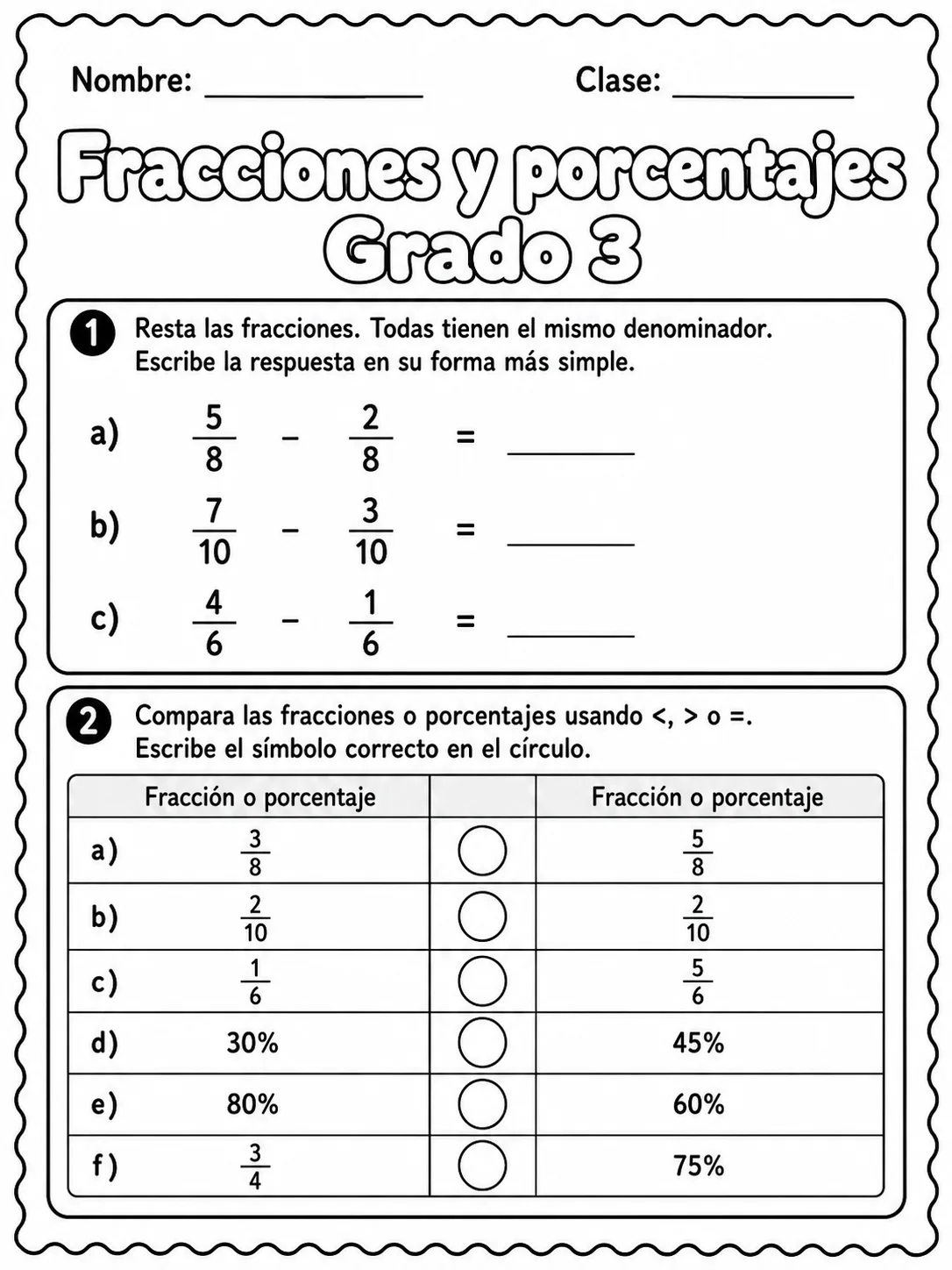 3.º grado - porcentajes - Paquete de fichas página 5 vista previa imprimible