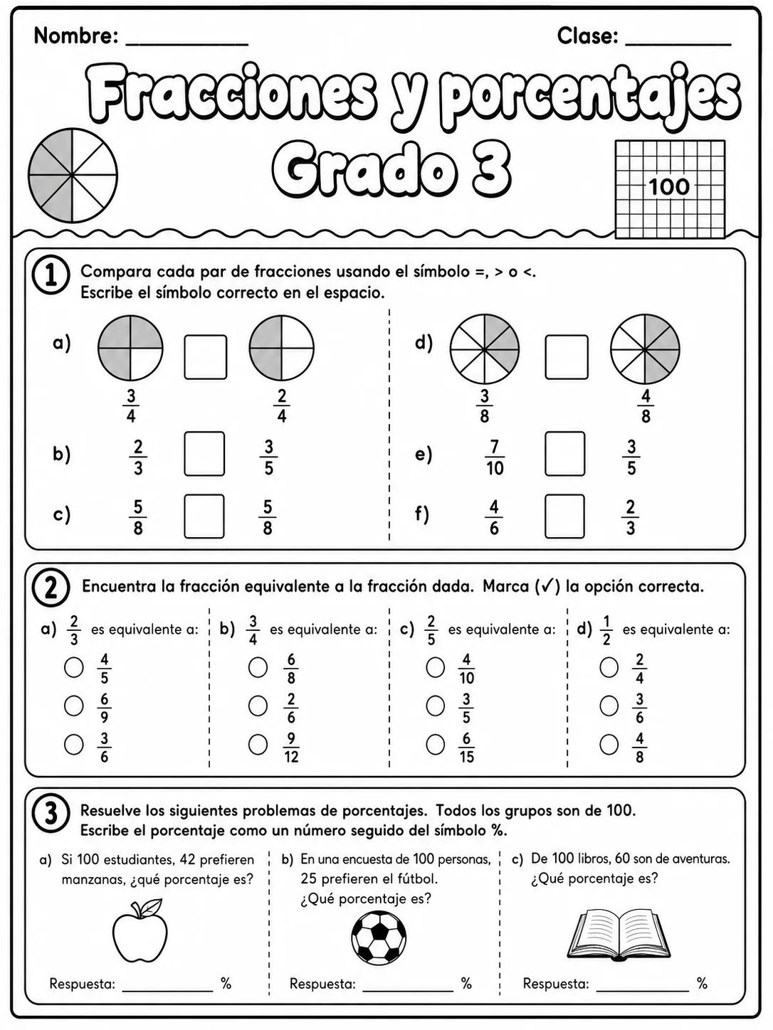 3.º grado - porcentajes - Paquete de fichas página 7 vista previa imprimible