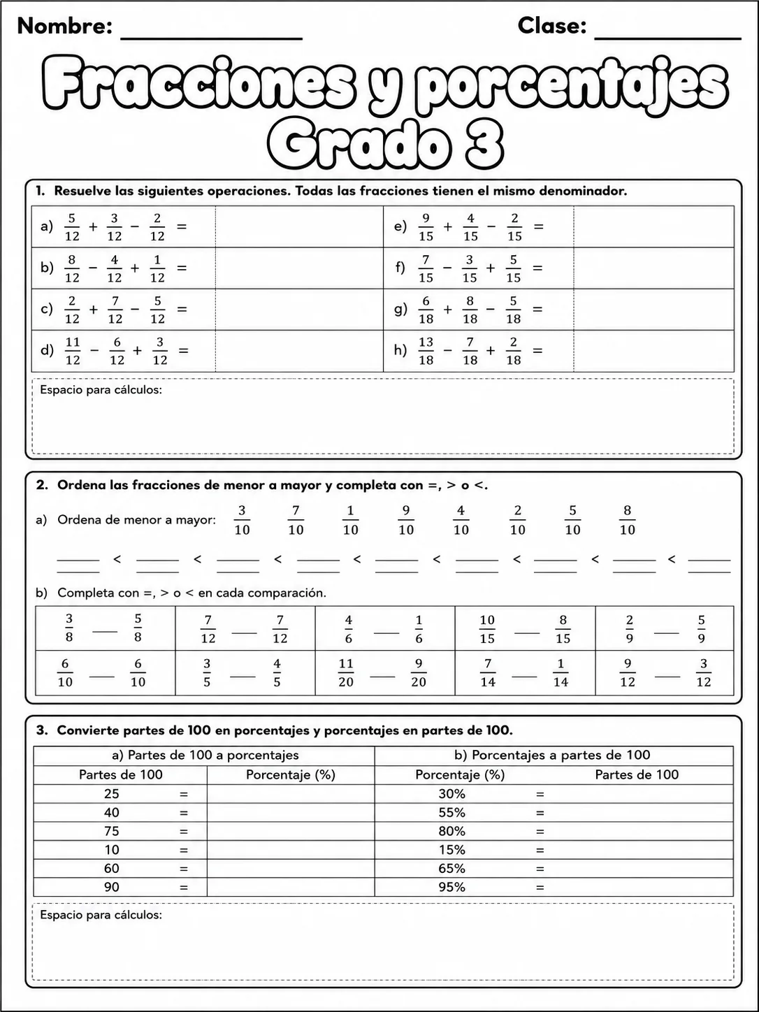 3.º grado - porcentajes - Paquete de fichas página 8 vista previa imprimible