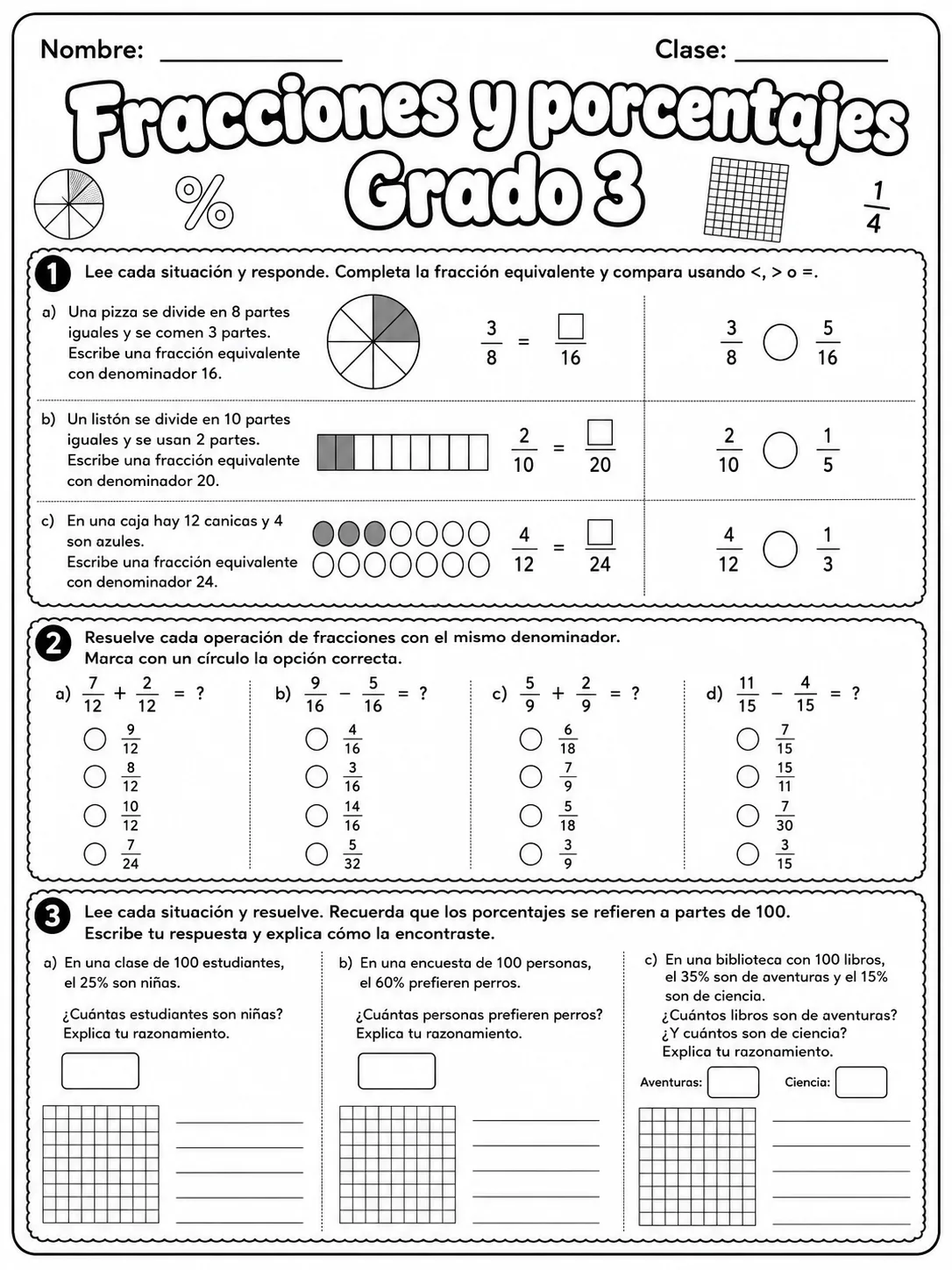 3.º grado - porcentajes - Paquete de fichas página 9 vista previa imprimible