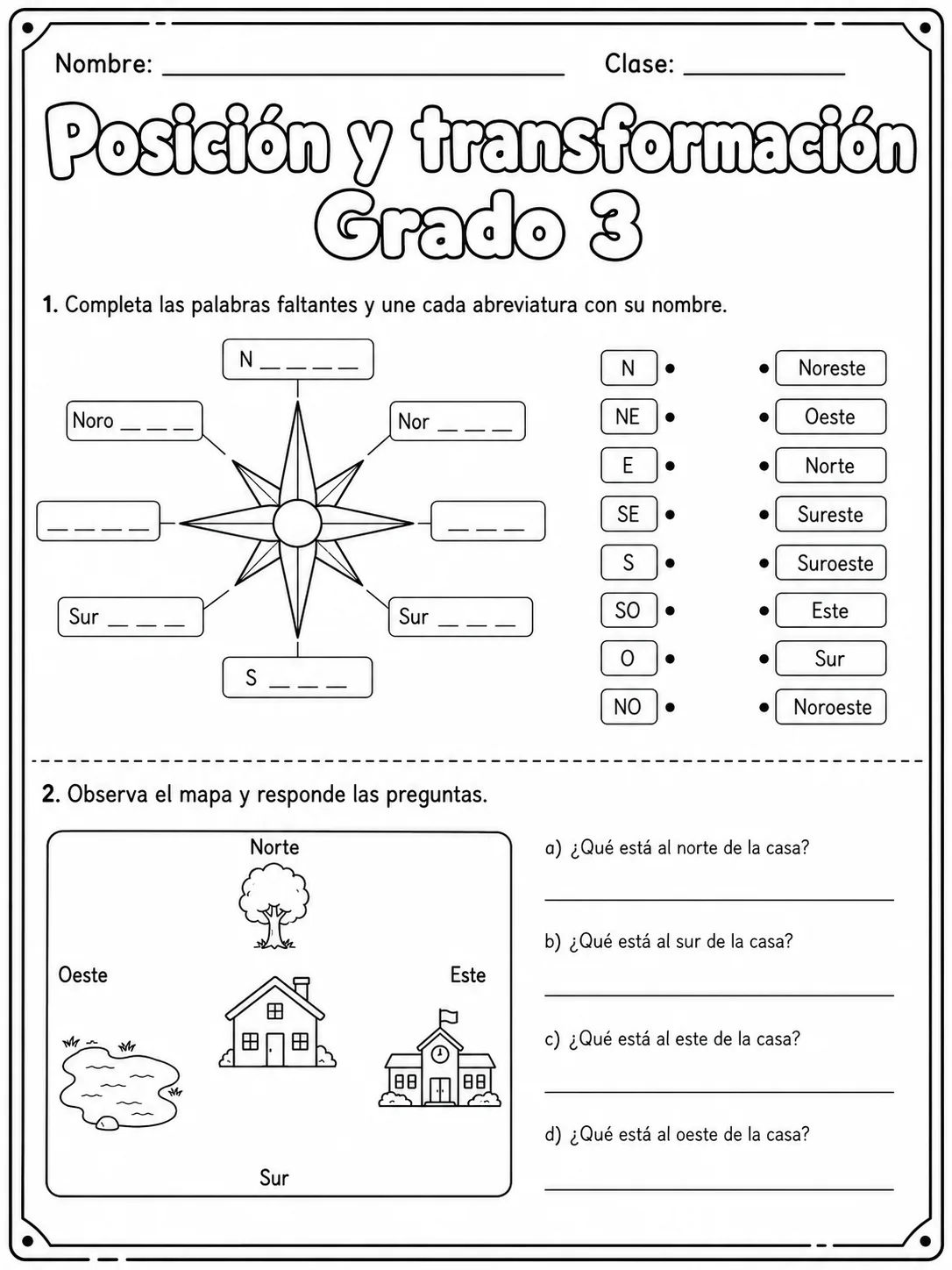 3.º grado - posición y dirección - Paquete de fichas vista previa imprimible de matemáticas en KiwiBee