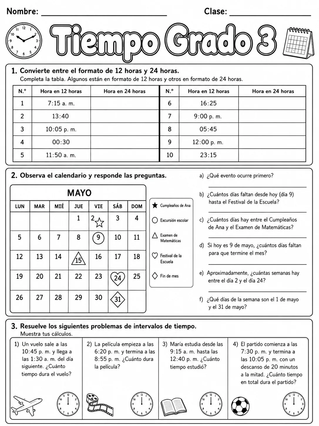 3.º grado - repaso de matemáticas - Paquete de fichas - Conjunto 3 página 8 vista previa imprimible