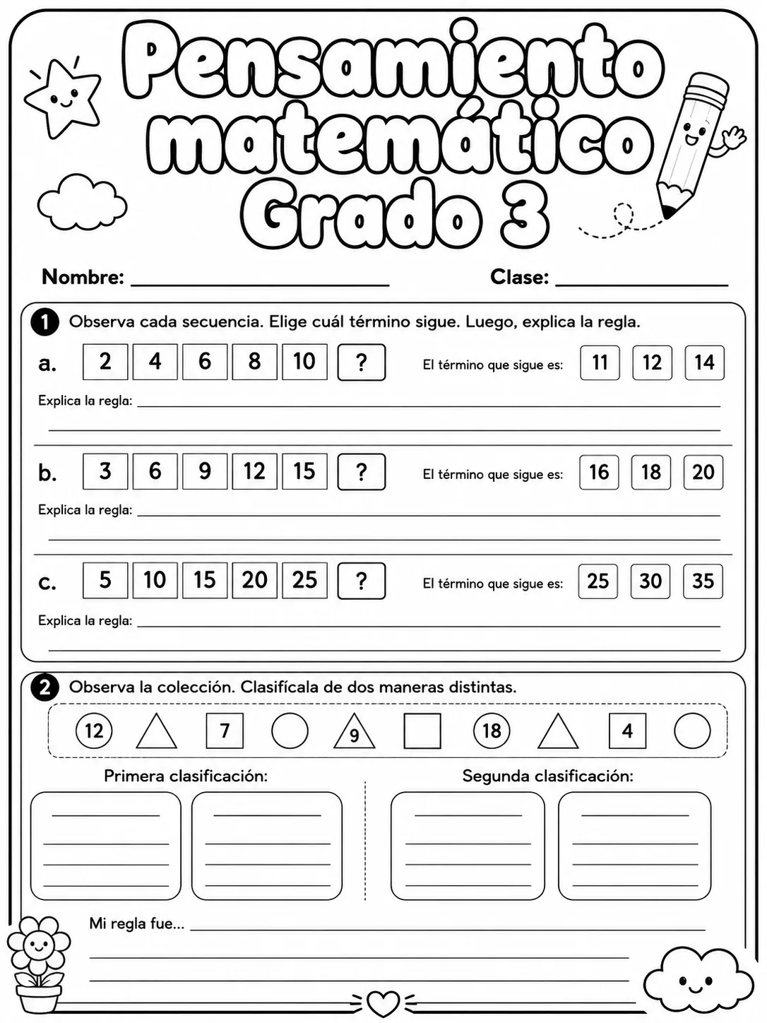 3.º grado - repaso de matemáticas - Paquete de fichas página 2 vista previa imprimible
