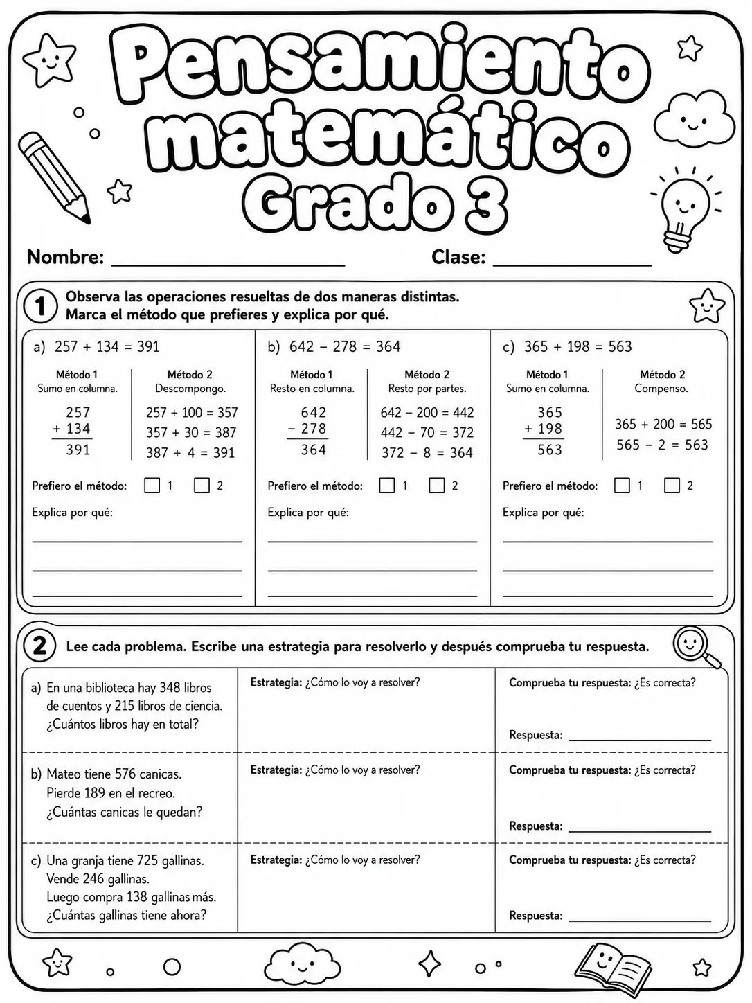 3.º grado - repaso de matemáticas - Paquete de fichas página 3 vista previa imprimible