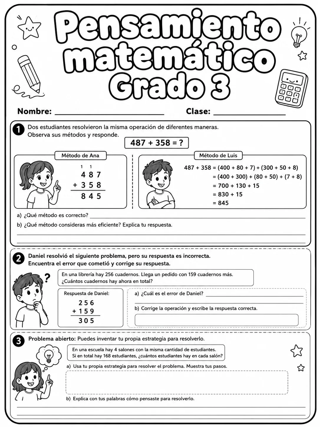 3.º grado - repaso de matemáticas - Paquete de fichas página 6 vista previa imprimible