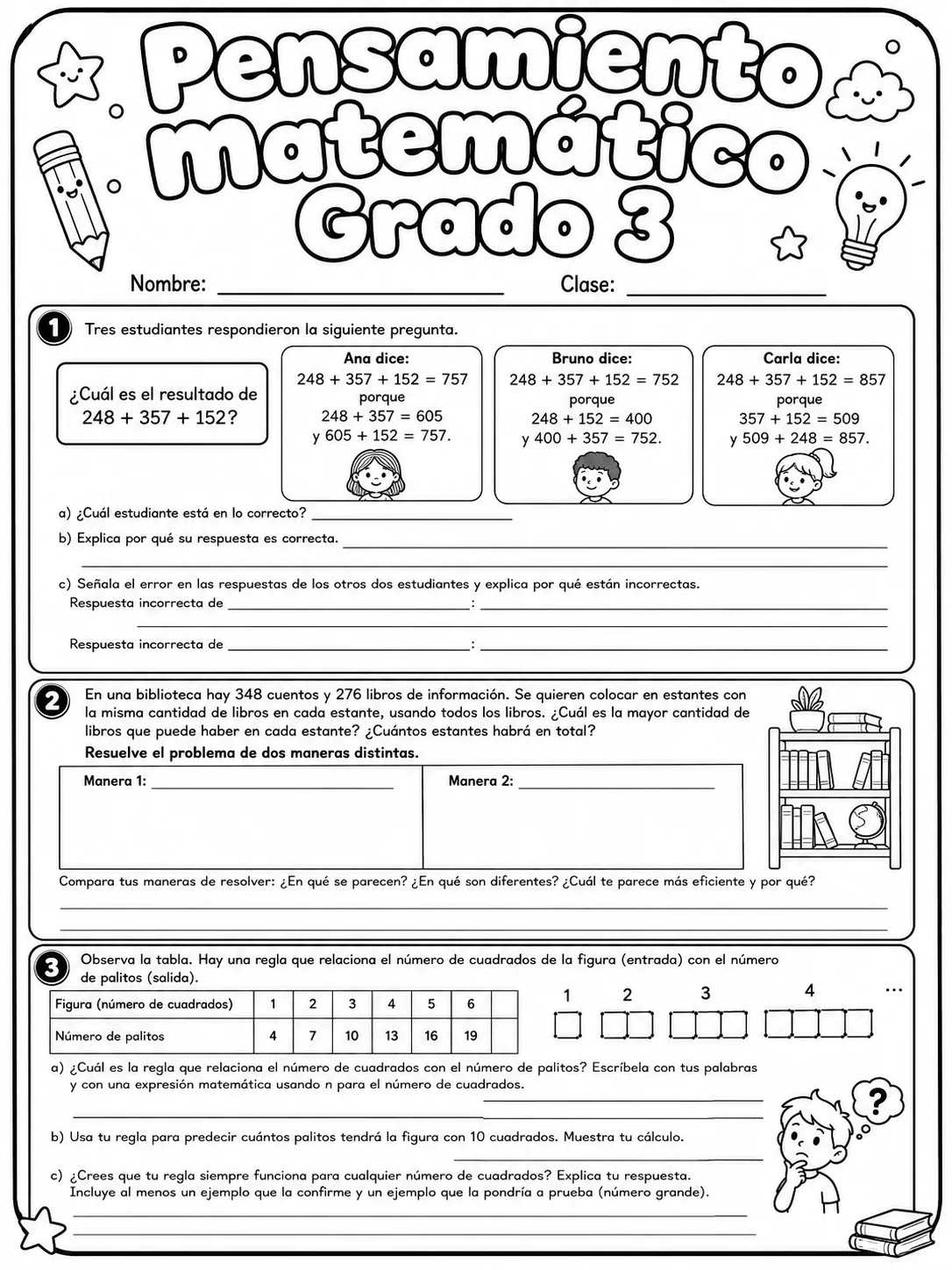 3.º grado - repaso de matemáticas - Paquete de fichas página 9 vista previa imprimible