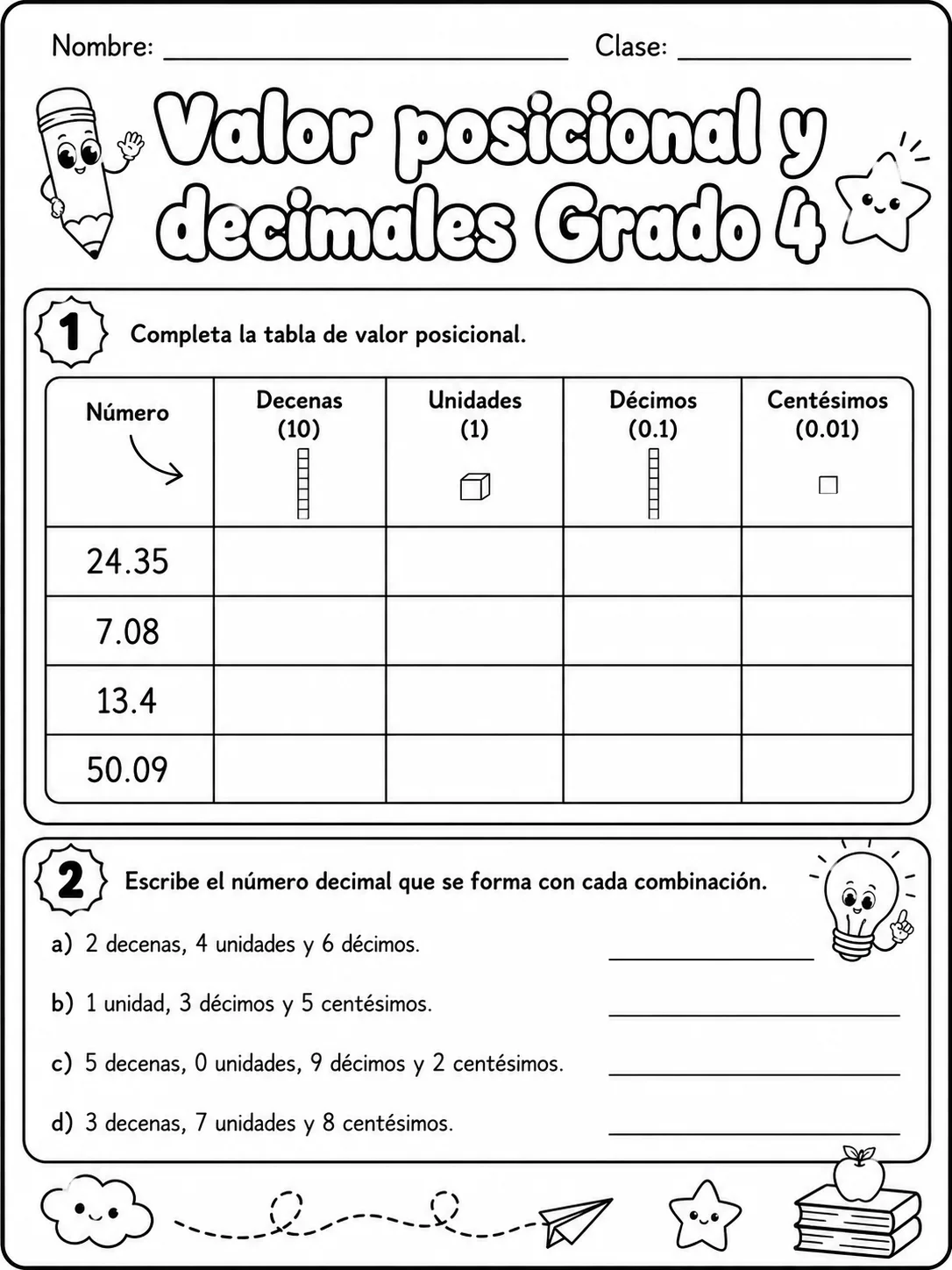 4.º grado - decimales - Paquete de fichas página 2 vista previa imprimible
