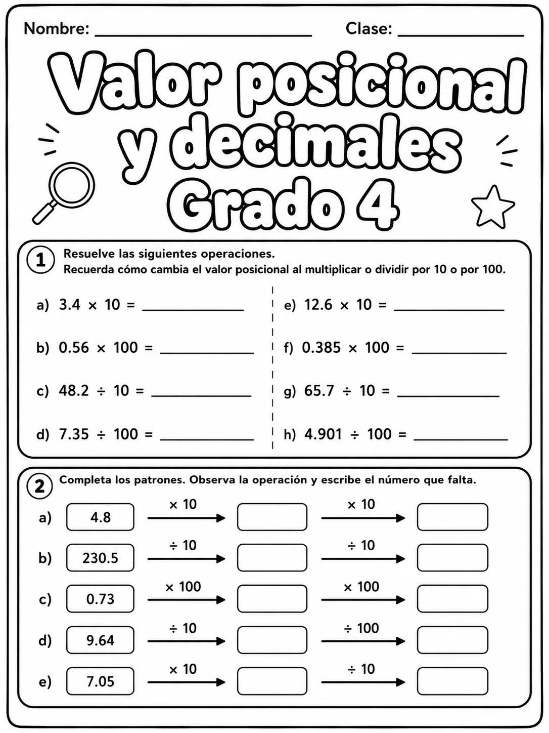 4.º grado - decimales - Paquete de fichas página 3 vista previa imprimible
