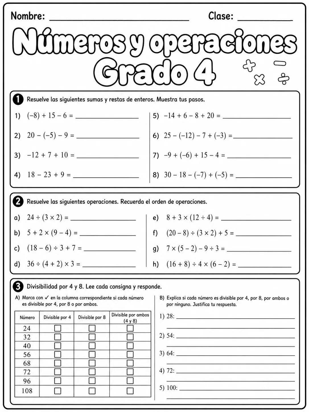 4.º grado - números y conteo - Paquete de fichas página 6 vista previa imprimible