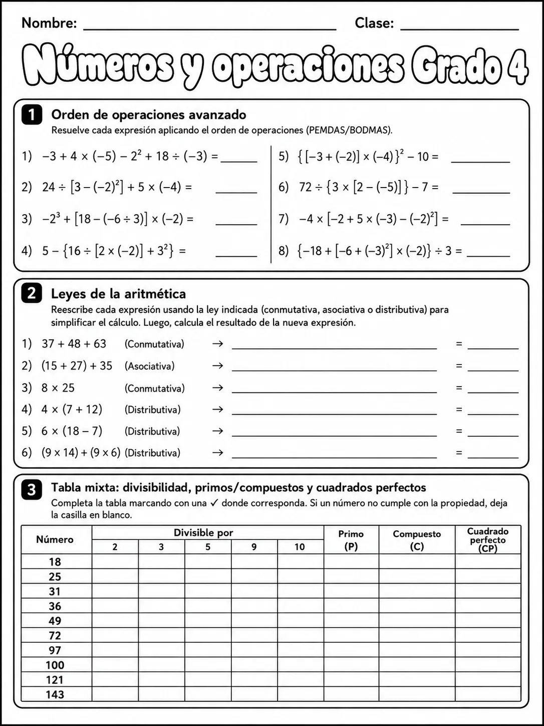 4.º grado - números y conteo - Paquete de fichas página 8 vista previa imprimible