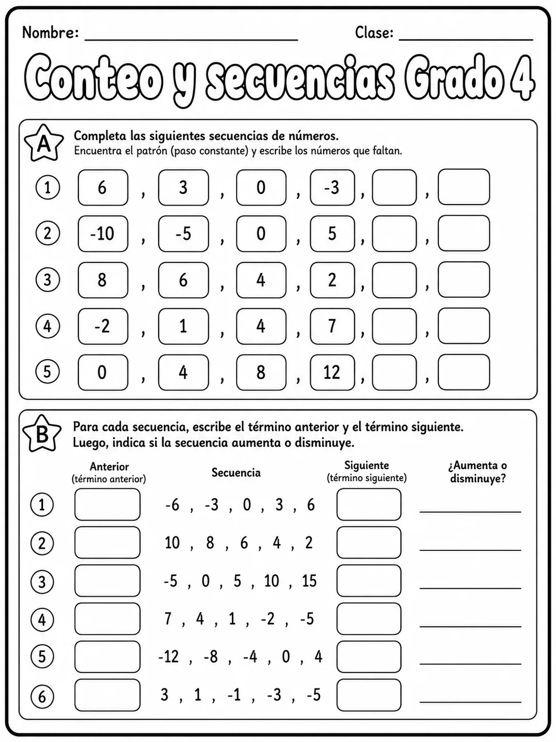 4.º grado - patrones y secuencias - Paquete de fichas página 3 vista previa imprimible