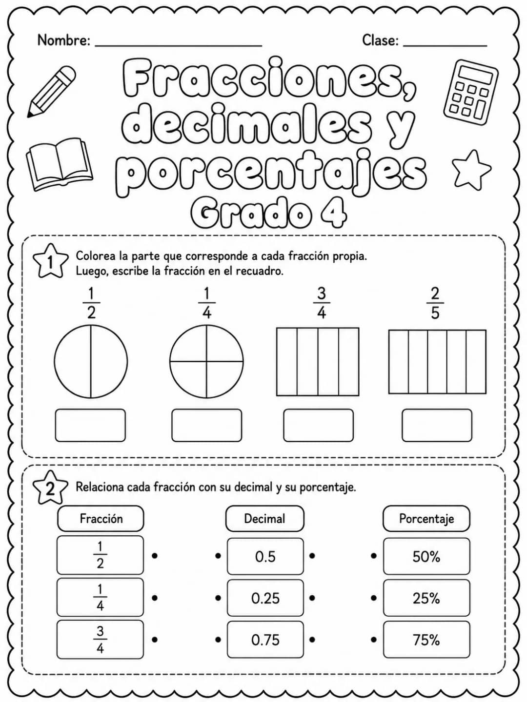 4.º grado - porcentajes - Paquete de fichas vista previa imprimible de matemáticas en KiwiBee