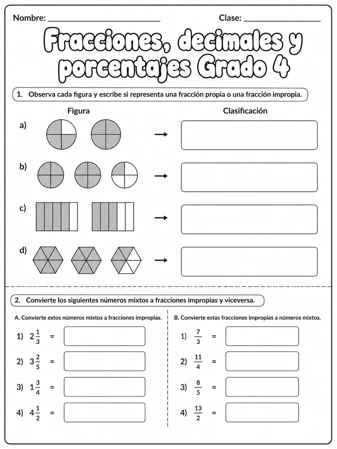 4.º grado - porcentajes - Paquete de fichas página 2 vista previa imprimible