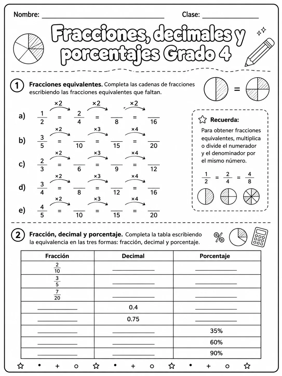 4.º grado - porcentajes - Paquete de fichas página 3 vista previa imprimible