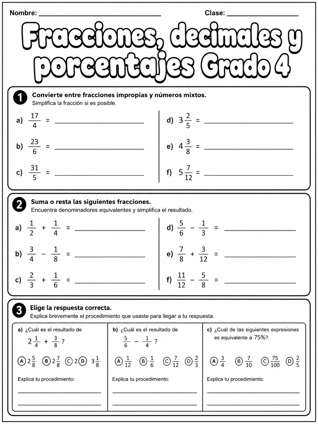 4.º grado - porcentajes - Paquete de fichas página 7 vista previa imprimible
